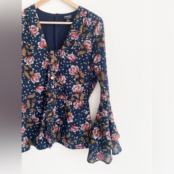 Hommage From Los Angeles Women’s Floral Blouse, Navy Blue, Size Small - Picture 9 of 12